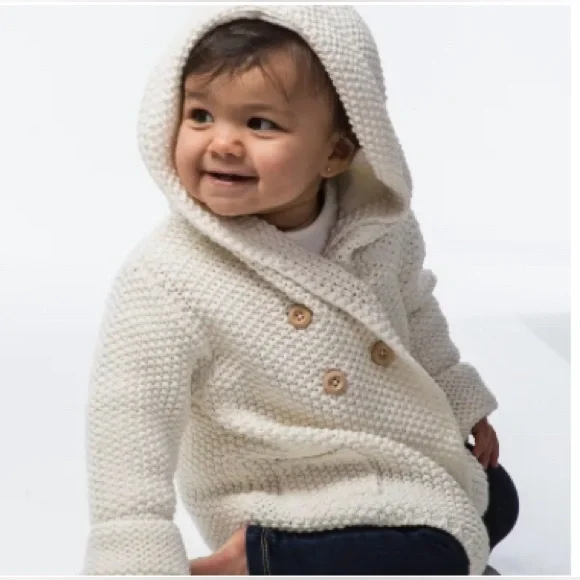 ✨Nwot Beba Bean crochet Knit Hooded Jacket 6-12 Months - Picture 2 of 7